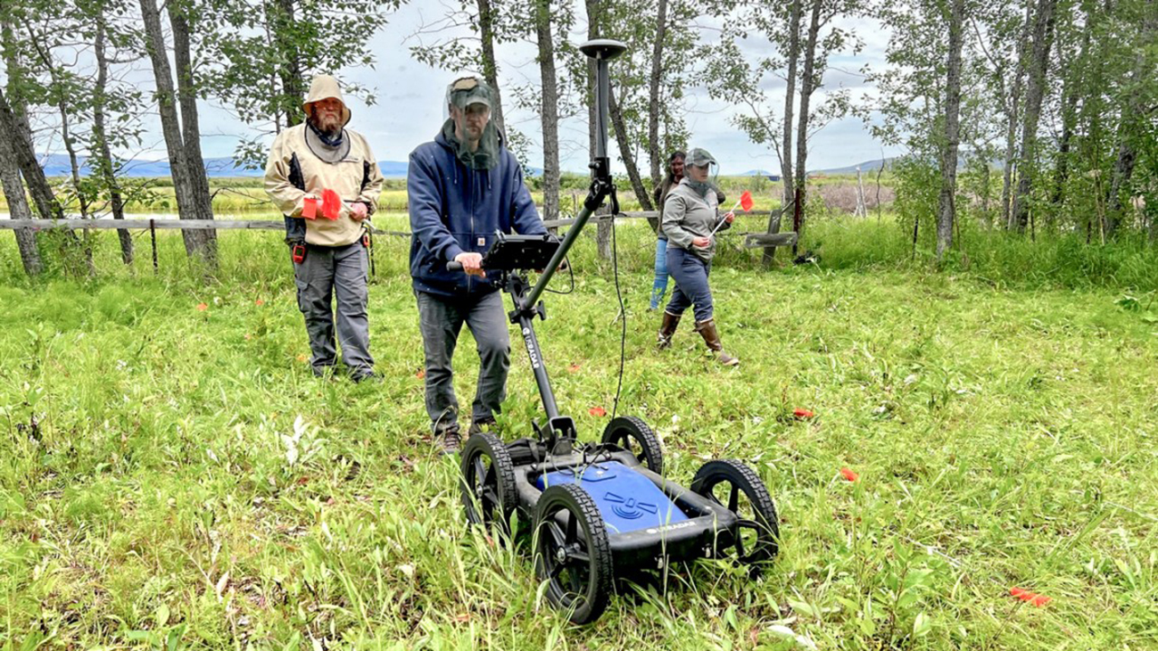 Thomas Urban, research scientist in the College of Arts and Sciences, uses ground-penetrating radar.